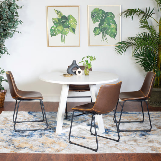 Round Dining Set 5Piece Trestle Table And 4 Chairs White