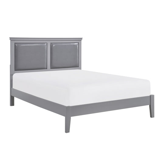 Elegant Gray Upholstered Queen Size Panel Bed with Wooden Frame – Stylish Bedroom Furniture Set