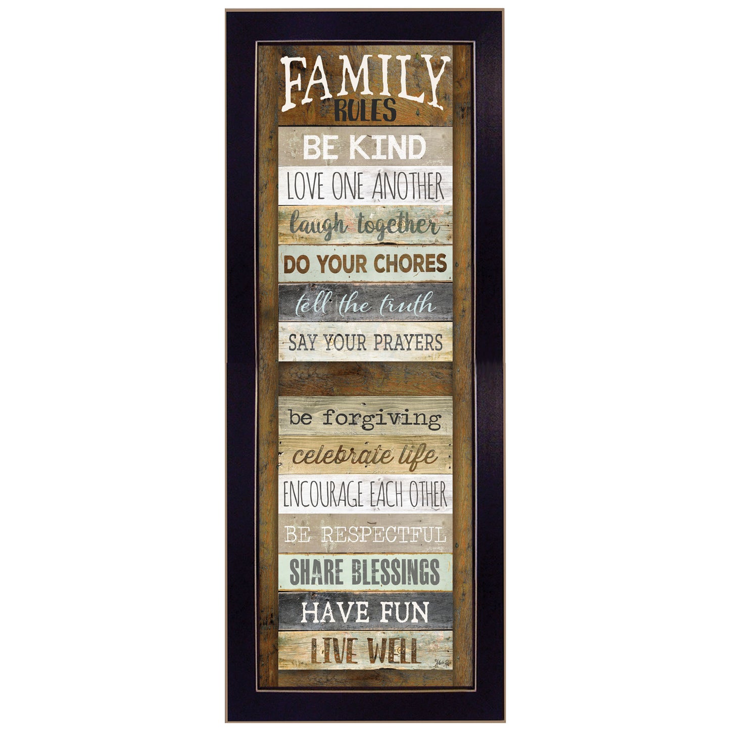 Family Rules Shutter Wall Art - 14 x 38 in Poster, Ready-to-Hang Framed Decor for Living Room, Multicolor