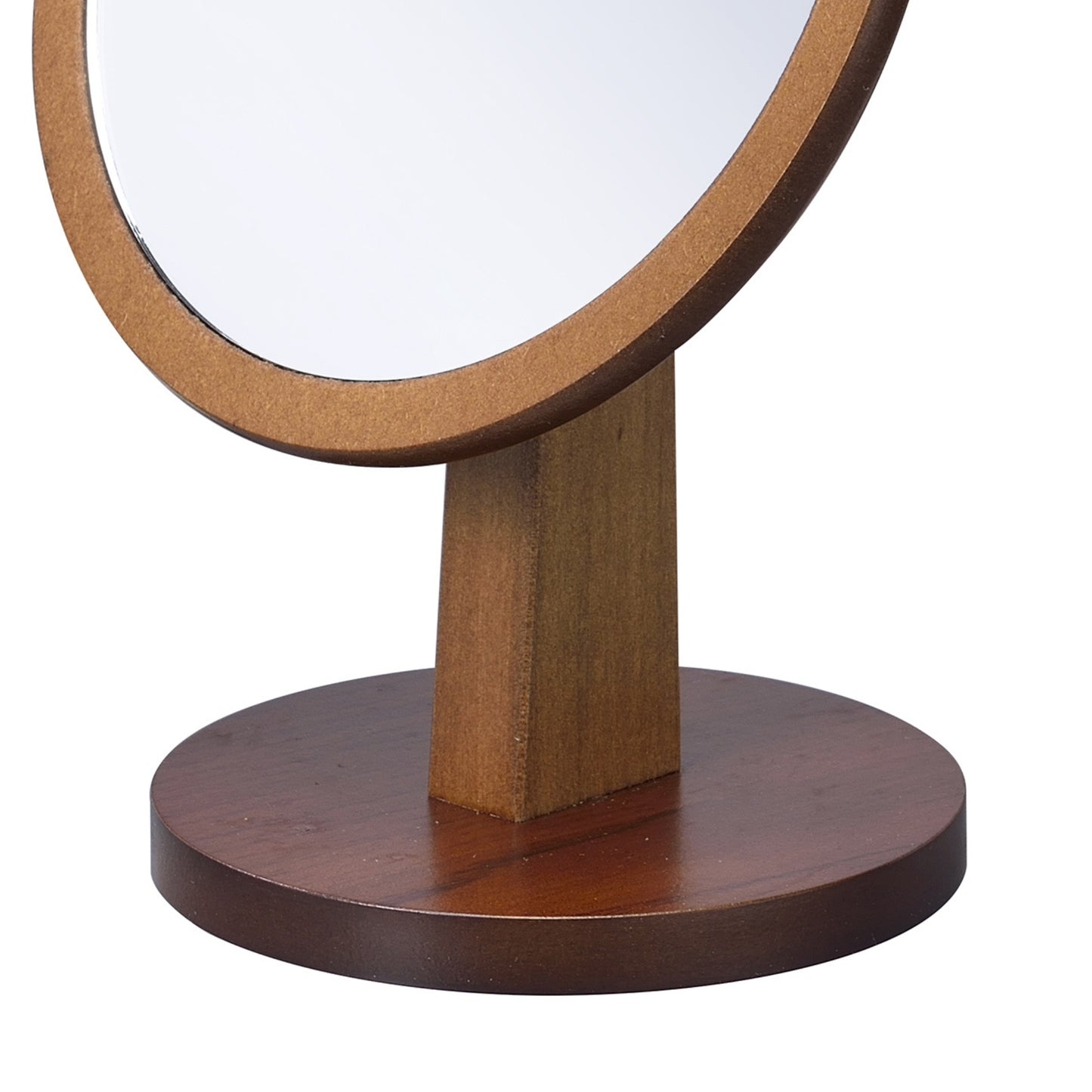 Walnut-Finished 9.5" Tall Dual-Material Makeup Mirror on Pedestal