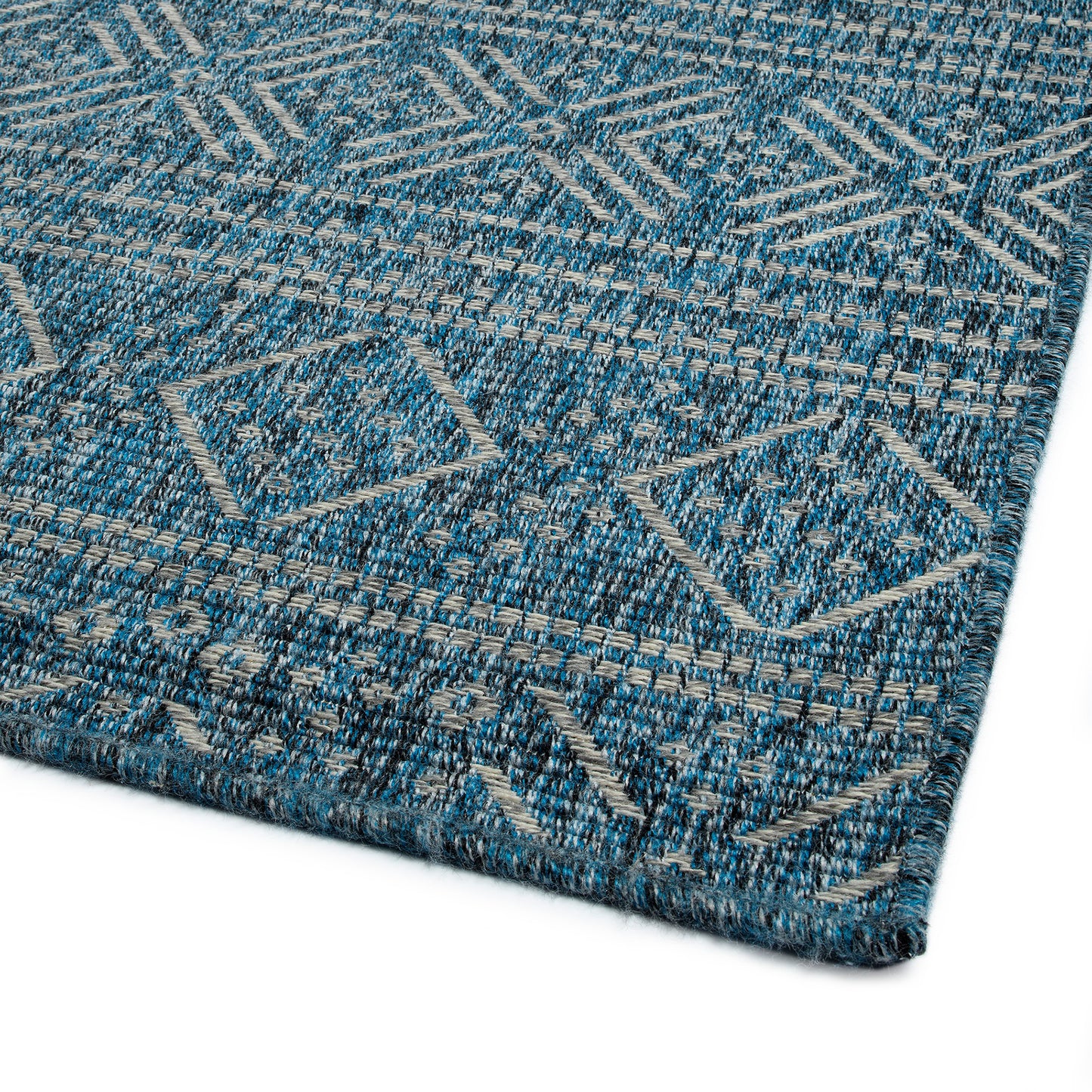 Indoor/Outdoor Rectangle Area Rug, 5'3" x 7'6", High-Low Cut & Loop, Geometric Modern Polypropylene, Blue