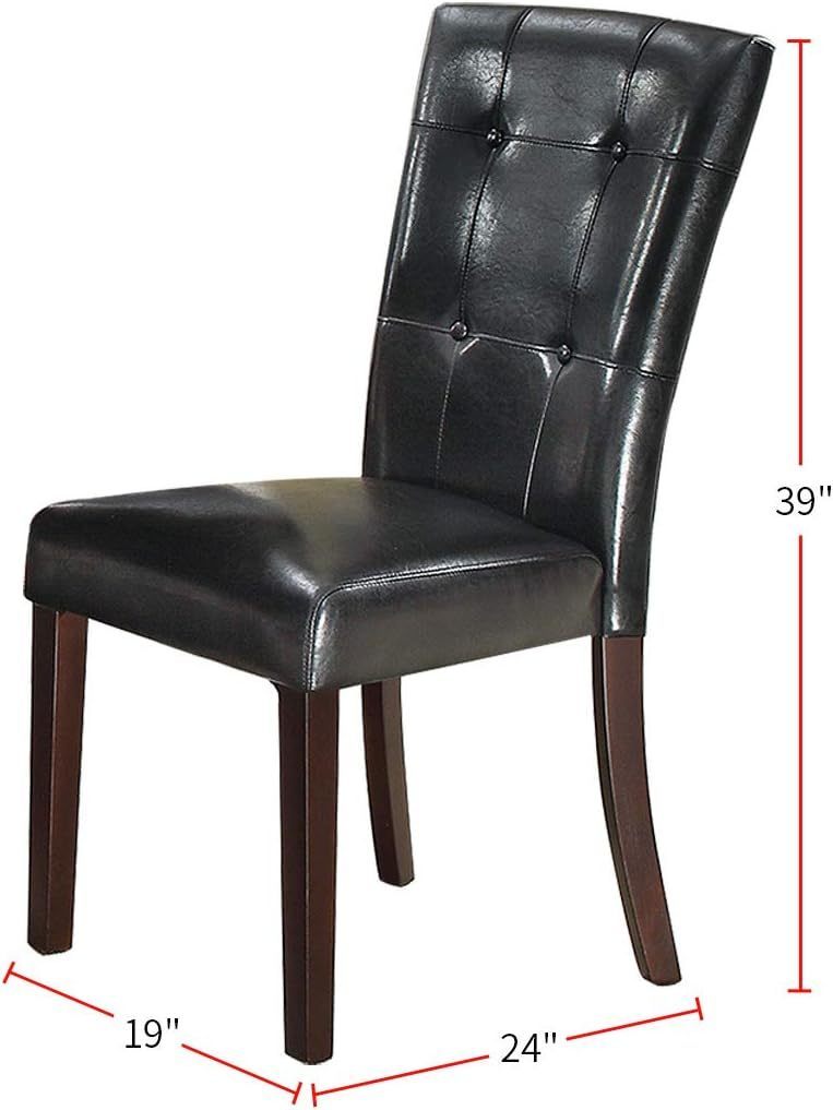 Set of 2 Parson Dining Chairs, Faux Leather, Tufted Back, Birch Wood & MDF, 19 x 24 x 39 in, Black