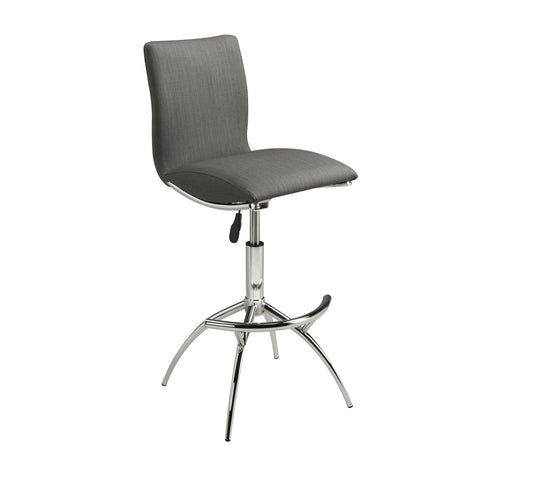 Adjustable-Height Modern Bar Stool with Leatherette Upholstery and Chrome Base, Solid-Back Kitchen Chair Gray