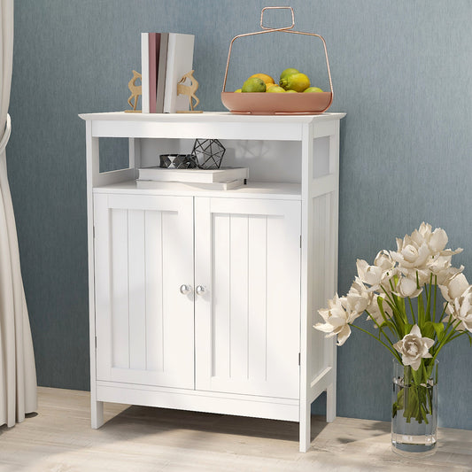 Elegant White Bathroom Storage Cabinet with Double Shutter Doors