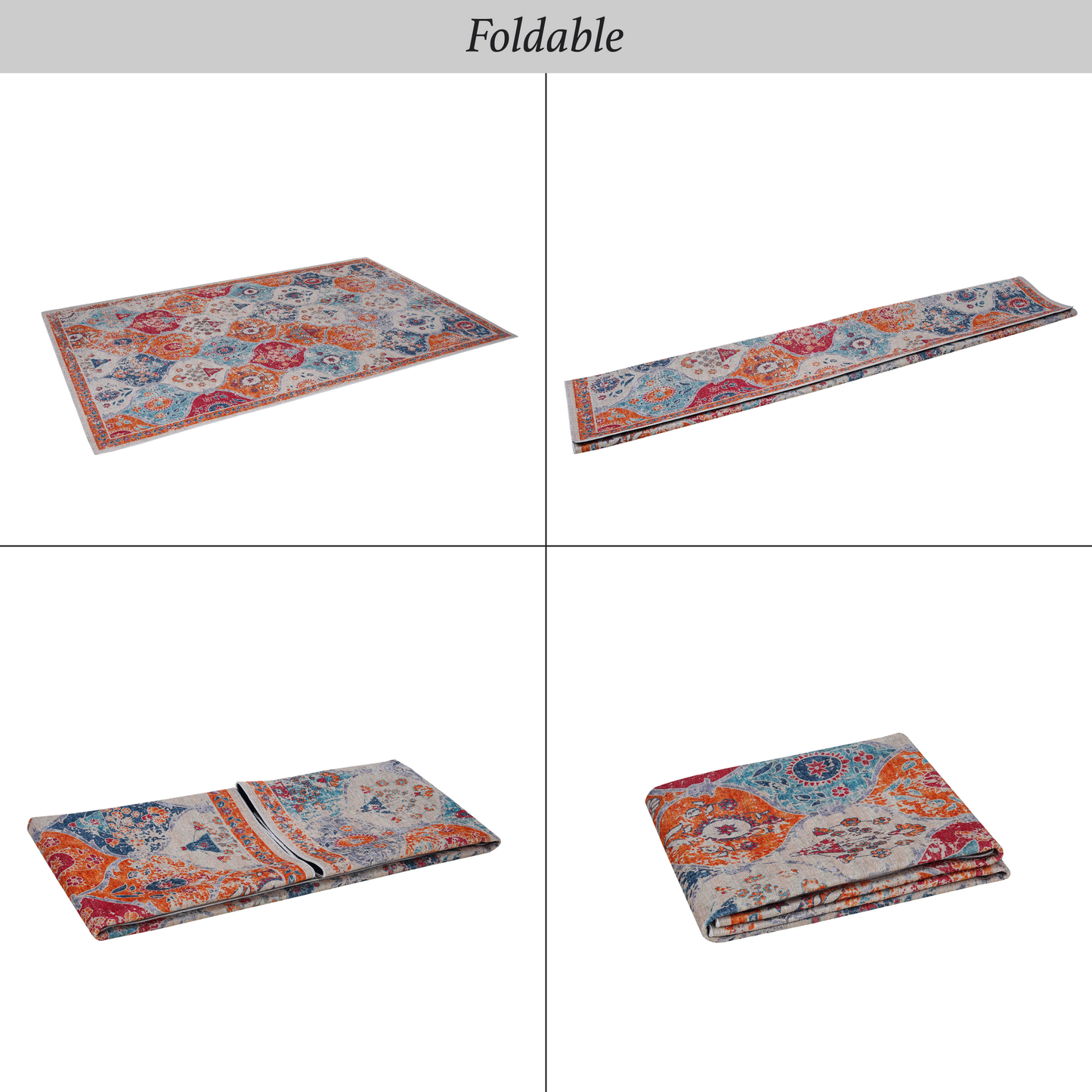 Machine Washable 8x10 Area Rug - Low-Pile Chenille, Non-Slip Backing, Foldable, Kid & Pet Friendly, Cream