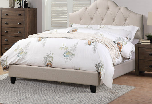 Modern Queen Size Bedframe with Adjustable Light Brown Upholstered Headboard and Tufted Design