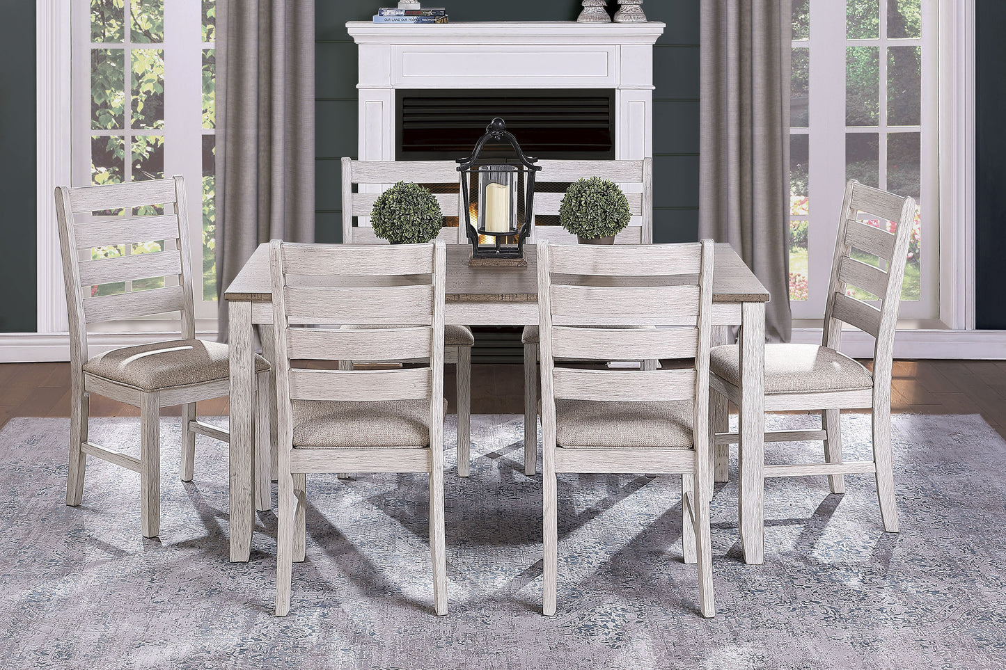 Dining Table One Piece Wood Transitional Grayish White