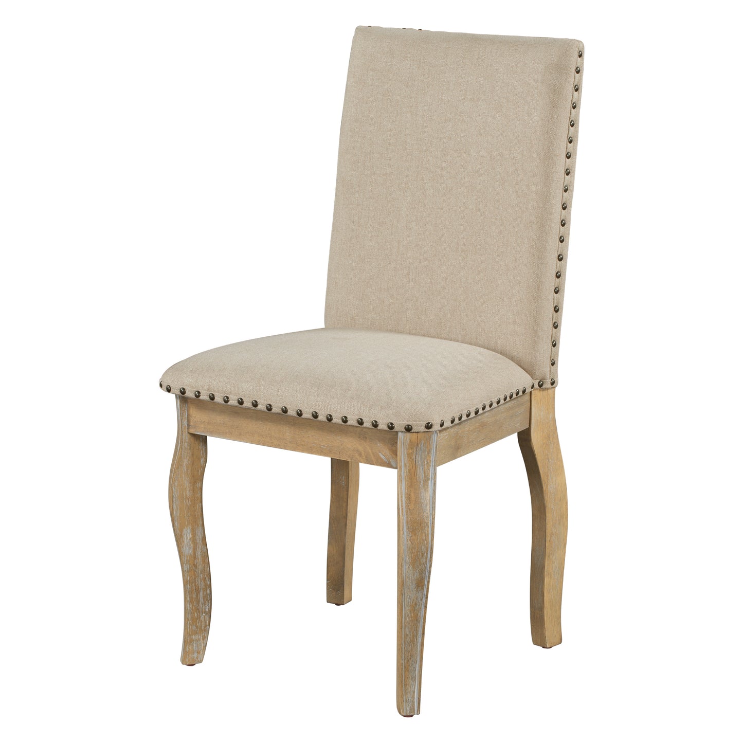 Set of 4 Solid Wood Dining Chairs with Upholstered Fabric, Nailhead, 250 LB Capacity, Natural Wood Wash