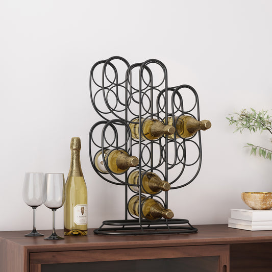 Cactus Inspired Metal Wine Rack 13 Bottles Black Finish