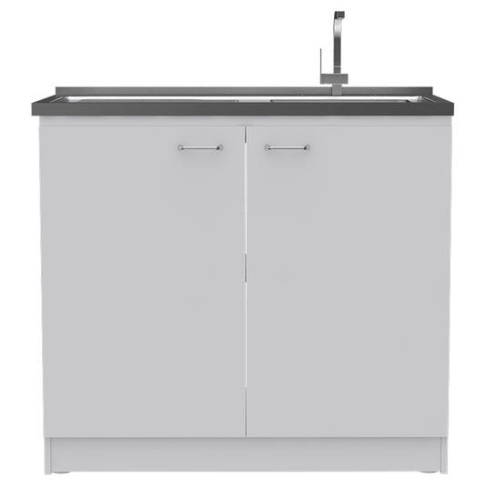 Oklahoma Modern Utility Sink Cabinet with Stainless Steel Top and Double Doors