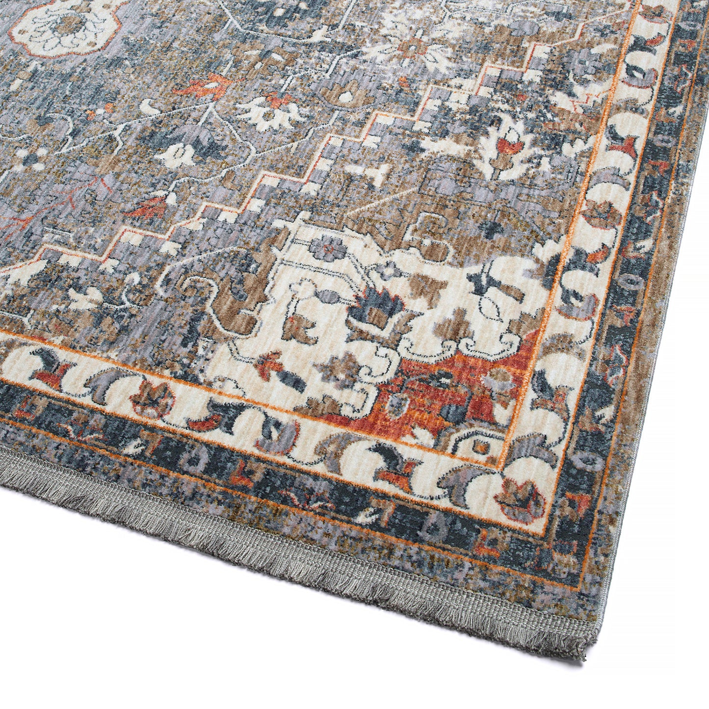 30x22-Inch Transitional Oriental Cut-Pile Throw Rug, 100% Polyester, Stain-Resistant, Grey Multi