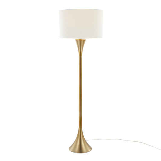 65-Inch Contemporary Metal Floor Lamp with White Linen Shade, Base, 3-Way Socket, UL Listed, Gold Finish