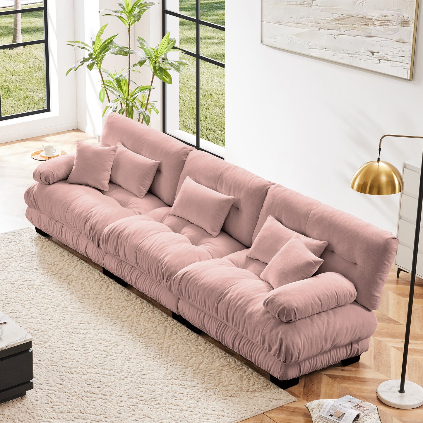 Modular 3-Seater Sectional Sofa with Deep-Seat Chenille Upholstery for Living Room, Apartment Pink