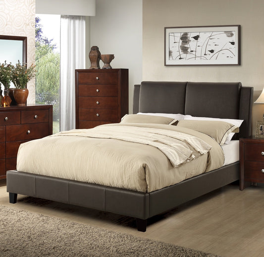 Luxurious Brown Faux Leather Queen Bed Set with Two-Panel Headboard for Modern Bedrooms
