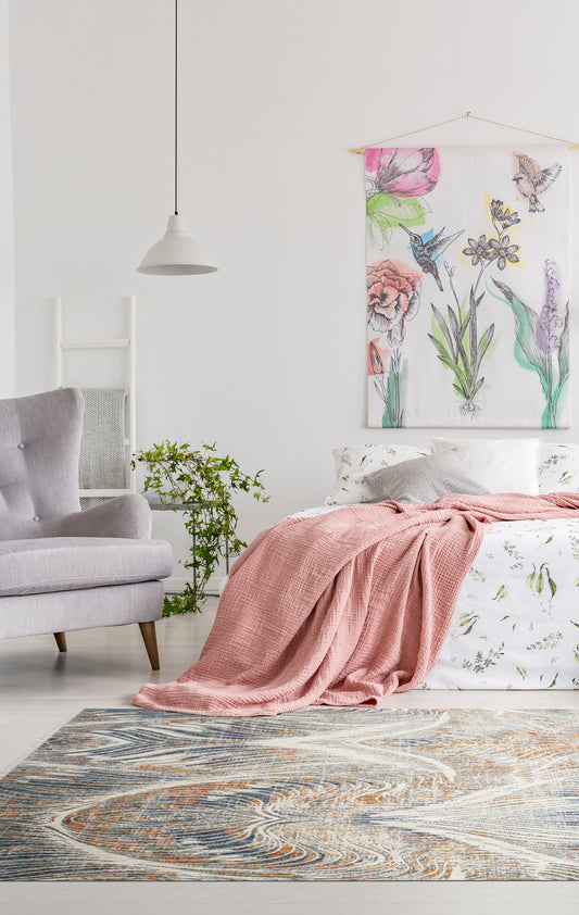 Rectangular Area Rug 5 ft 3 in by 7 ft 3 in, Abstract Modern Polyester Stain-Resistant Multi Brown+Beige