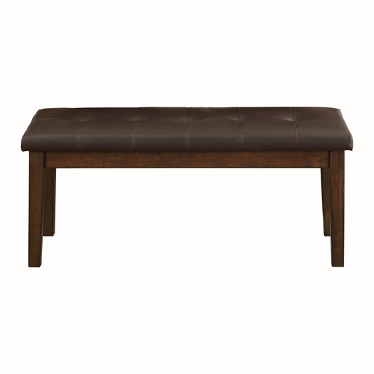 46-Inch Transitional Dining Bench with Button-Tufted Upholstery Wood-Frame Bench Light Rustic Brown Finish