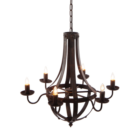Six-Light Iron Chandelier with Adjustable Chain, 25x22x24in, 6x E12, 60W, Hardwired Antique Black
