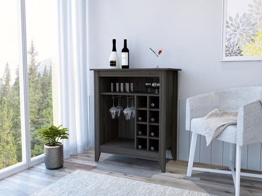 Elegant Espresso Bar Cabinet With Shelf And Wine Cubbies