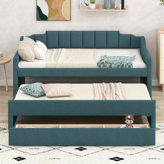 Green Twin Size Upholstered Daybed with Trundle and Storage Drawers
