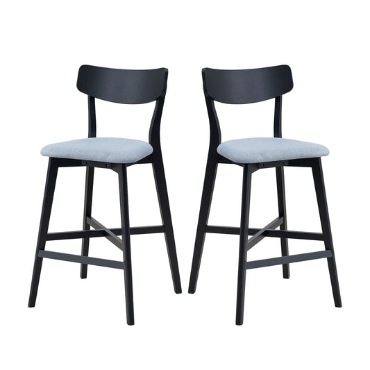 Wooden Bar Chairs Set of 2, Modern Soft Upholstered Kitchen Island Chairs, Counter Height Stool with Backrest,Wooden Frame Chairs with Footrest for Pub,Living Room,Restaurant,Black