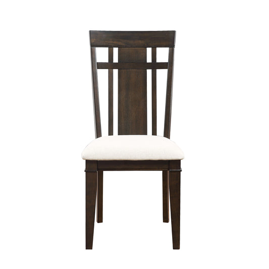 Dining Room Side Chairs Set of 2, Wood Frame, Beige Upholstery, Arts & Crafts, Dark Brown Finish