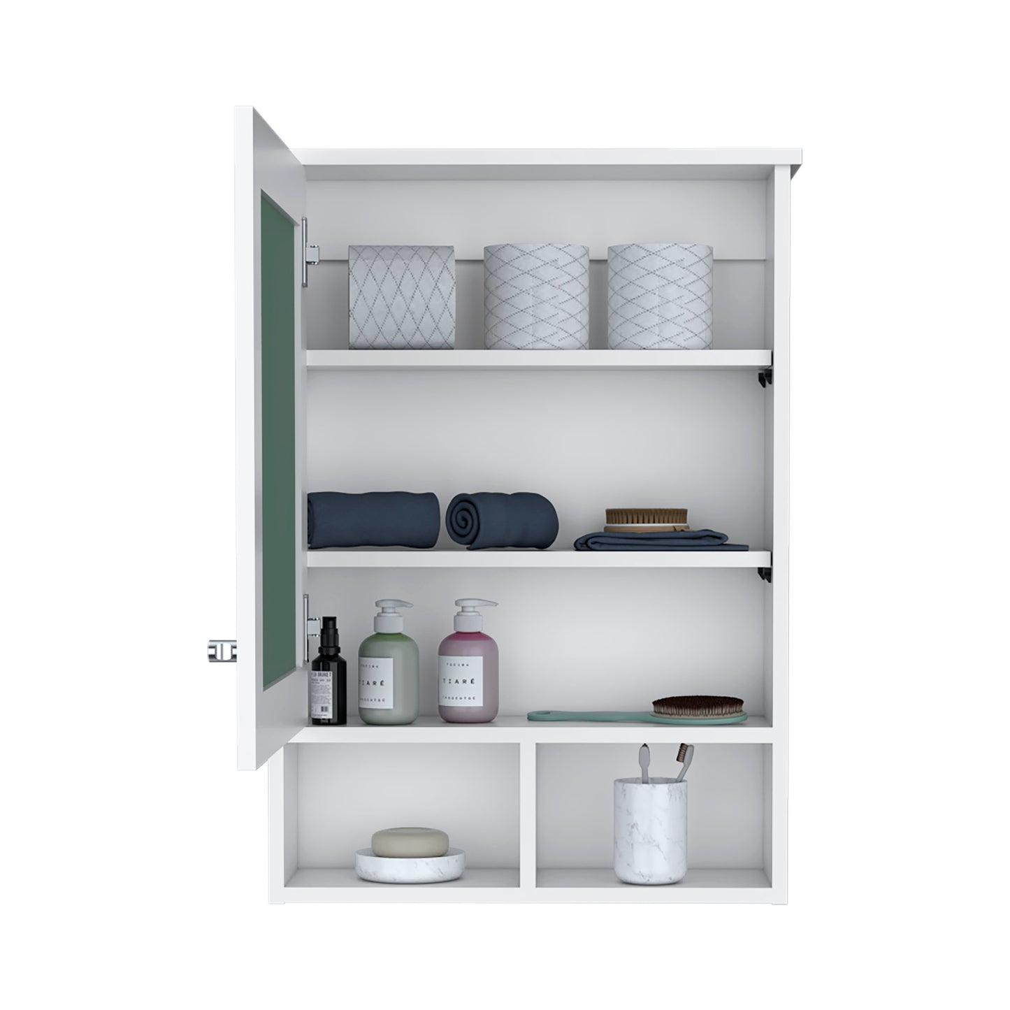 Vina Medicine Cabinet with Mirror Door 29" High Cabinet Organizer with Three concealed Shelves and Two Open shelves for Bathroom, Kitchen, Mudroom