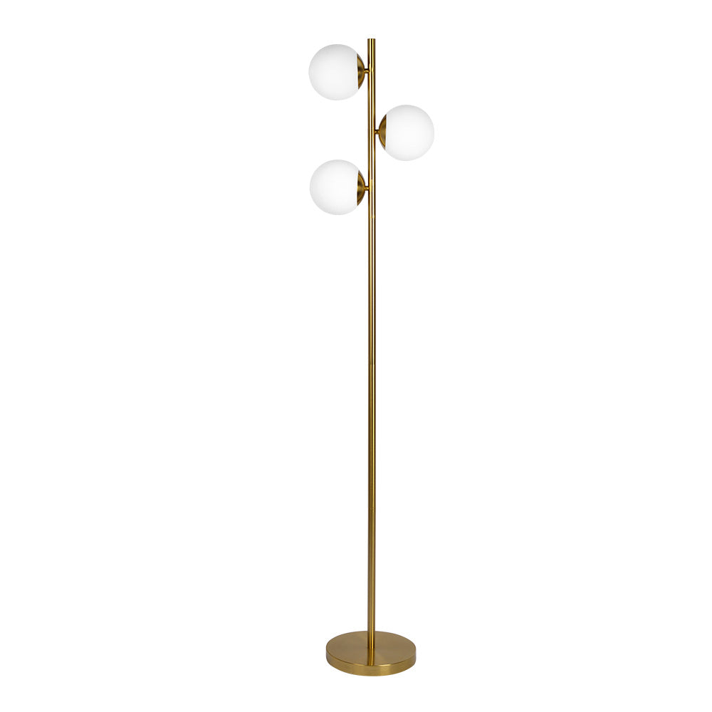 Modern Floor Lamp with Opal Glass Shades, 64-Inch Tall, Brass Round Base, Warm Ambient Lighting, Gold