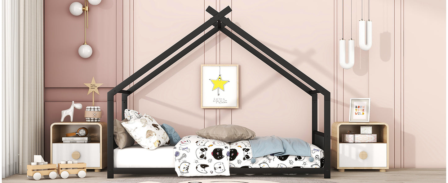 Black Twin Size Metal Playhouse Bed