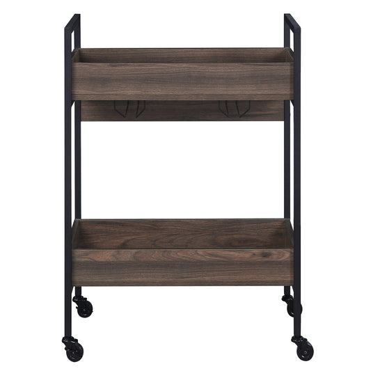Elegant Walnut and Black Kitchen Serving Cart with Shelves