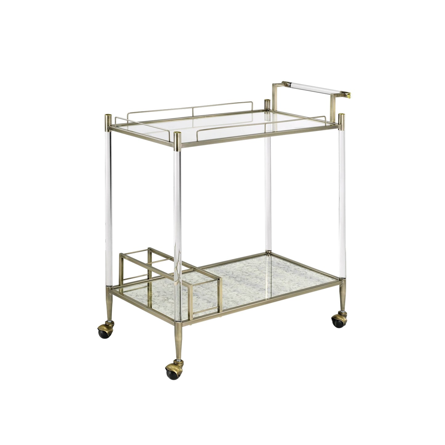 Vintage Elegance Brass Finish Serving Cart Antique Mirror