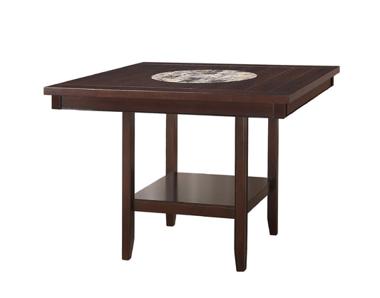 Counter Height Dining Table With Lazy Susan Brown Finish