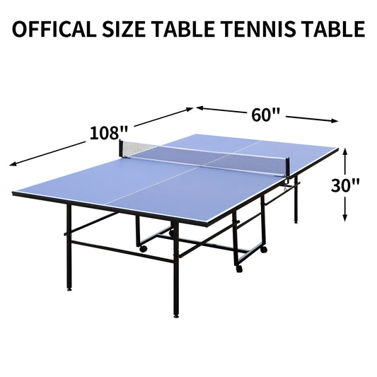 9ft Foldable Indoor Table Tennis Table with Net, 2 Paddles & 3 Balls, 12mm MDF, Quick Assembly Blue