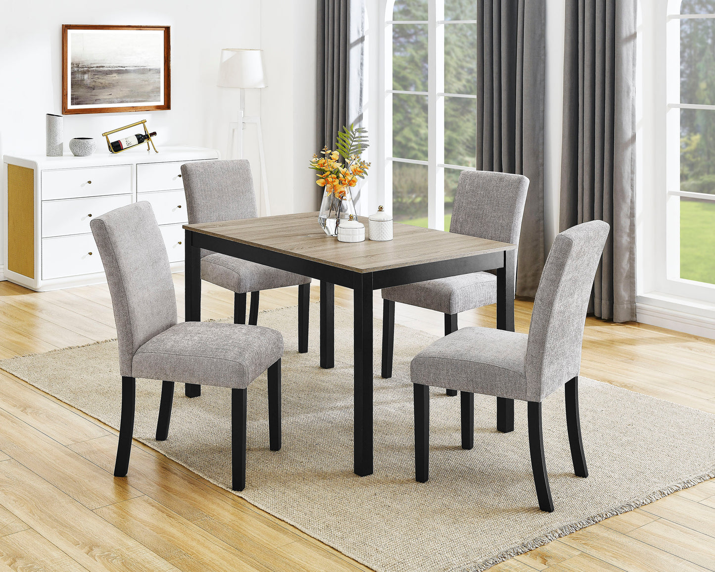 Contemporary Dining Table Two Tone Rustic Brown Black