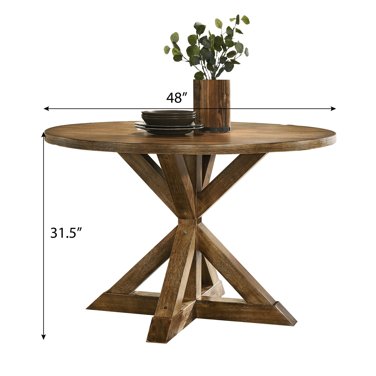 Hardwood Dining Table With Cross Buck Base Brown Finish