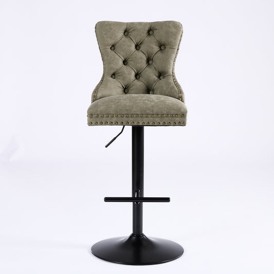 Aged Retro PU Swivel Bar Stools Adjustable Olive Green 2 Pack