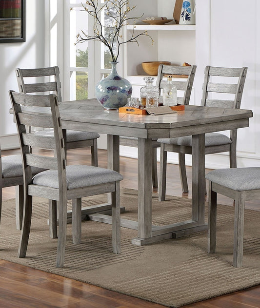 Dining Table Diamond Wood Grain Wire Brushed Finish Gray