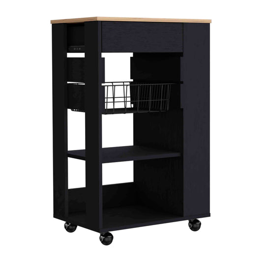Multifunctional Kitchen Cart On Wheels Black And Light Oak