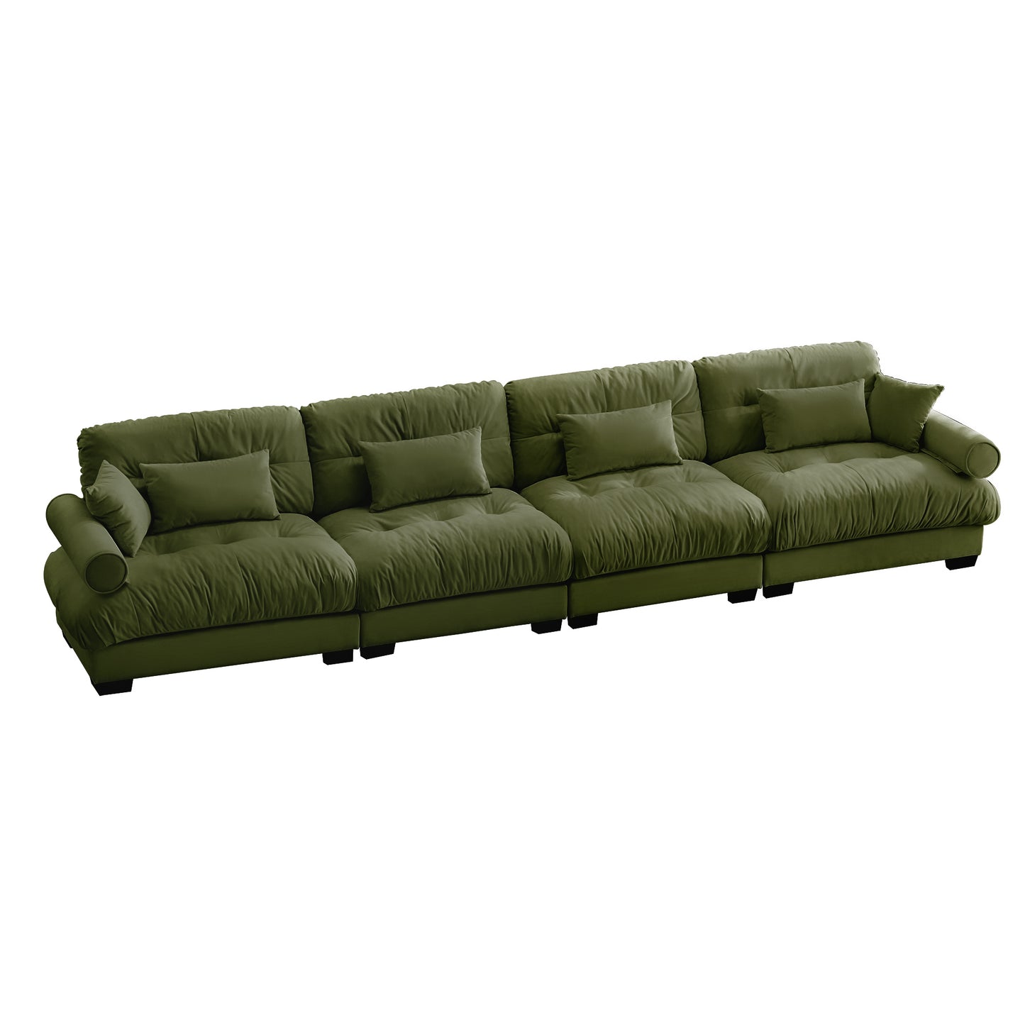 Velvet Modular Sectional Sofa with Movable Ottoman - 4-Seat, Reconfigurable Lounge Olive Green