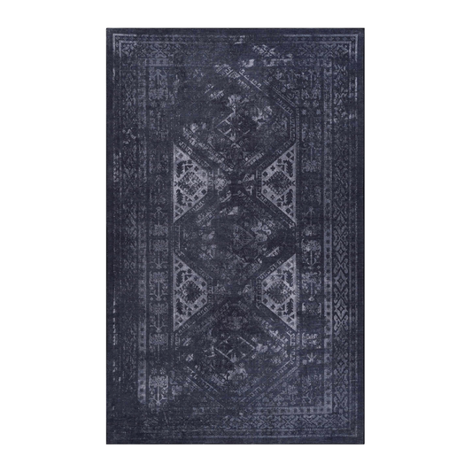 8x10 Machine-Washable Area Rug - Low-Pile Chenille, Pet & Kid Friendly - Polyester Rug - Black and Gray