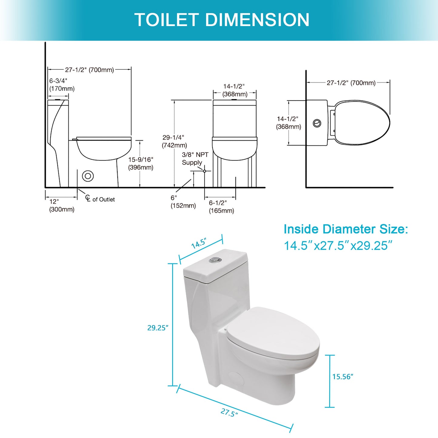 Modern Ceramic One-Piece Toilet with Dual Flush and Soft-Close Seat
