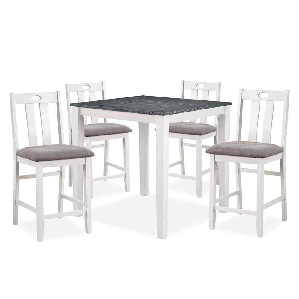 Counter Height Wood Dining Set 36Inch Table 4 Chairs White