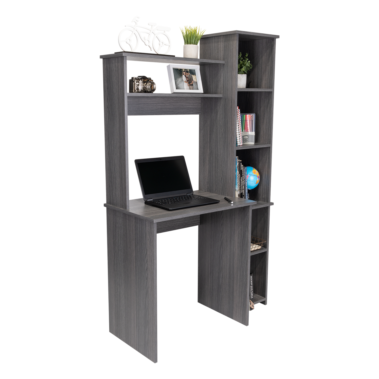 Smokey Oak Versalles Writing Desk with Dual Shelves and Five Cubbies