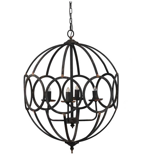Four-Light Iron Chandelier with Adjustable Chain for Kitchen, Dining Room Matte Black