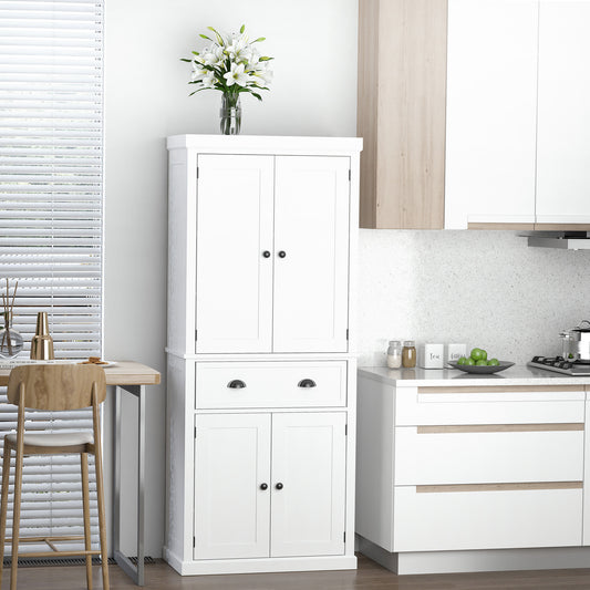 Elegant 72" White Freestanding Kitchen Pantry Cabinet with Adjustable Shelves and Drawer Storage