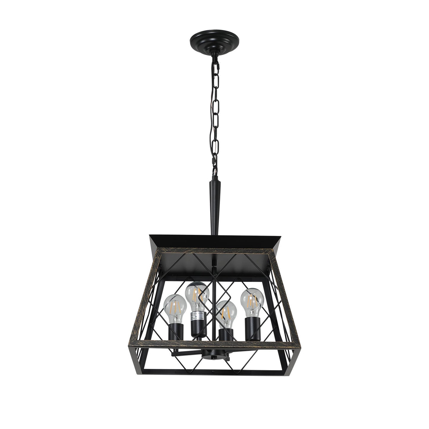 Farmhouse 4-Light Chandelier for Kitchen Island and Dining, Rustic Iron, Adjustable Chain - Golden Black