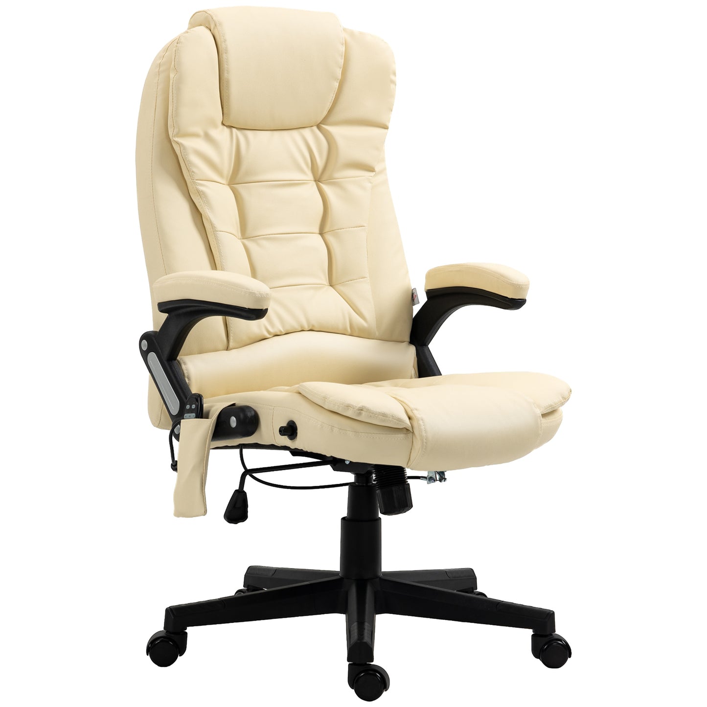 Beige High Back Massaging Office Chair with Heated Recline and Remote Control, 6 Vibration Points