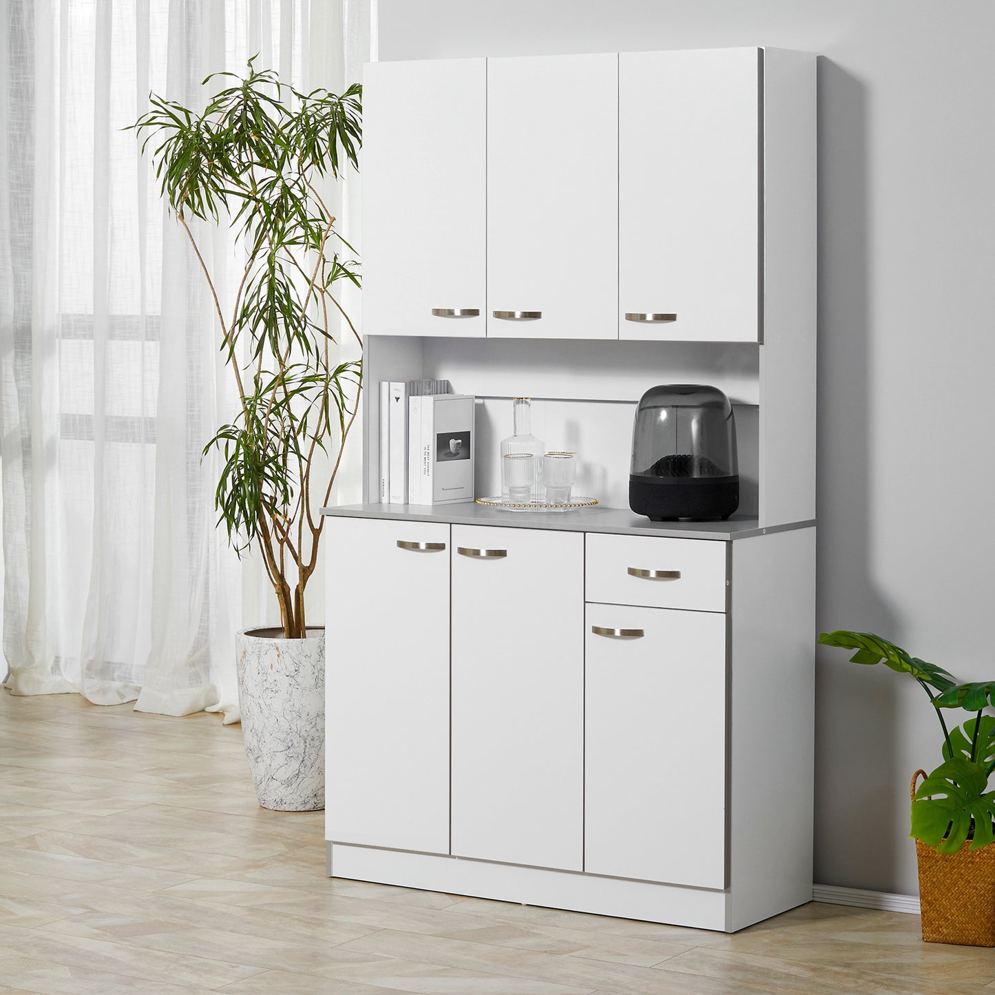 Elegant 71" White Freestanding Kitchen Buffet with Storage and Adjustable Shelves