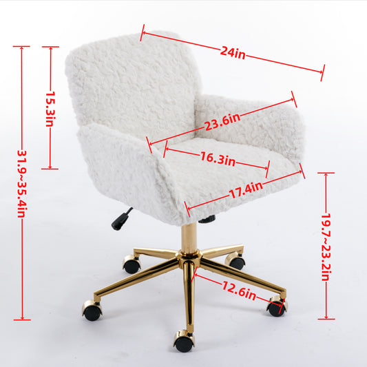 Elegant Beige Velvet Office Chair with Golden Base and Adjustable Recline, Swivel Desk & Vanity Chair