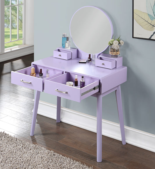 Contemporary Wood Vanity with Stool Set, 1-Drawer Makeup Table for Bedroom and Dressing Room - Purple