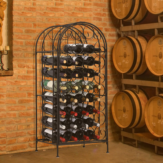 Black Wrought Iron Wine Cabinet With Lock For 35 Bottles